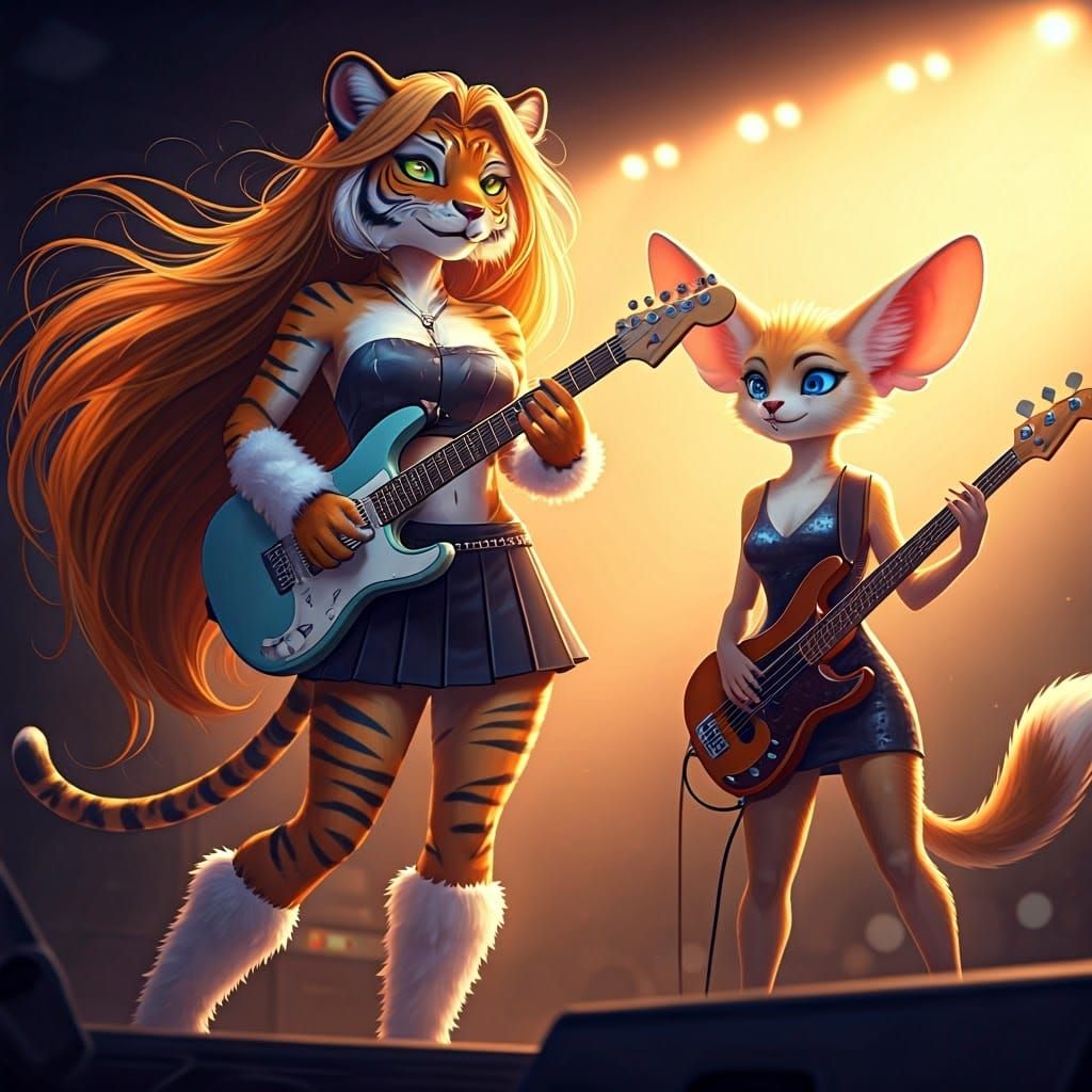 Cyberpunk Feline Rockstars Unleash Sonic Chaos
