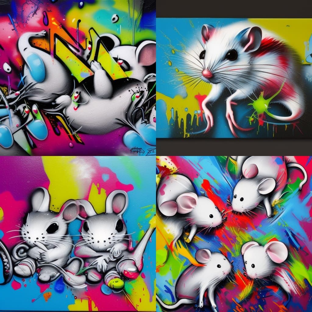 Detailed Graffiti Art of White Mice