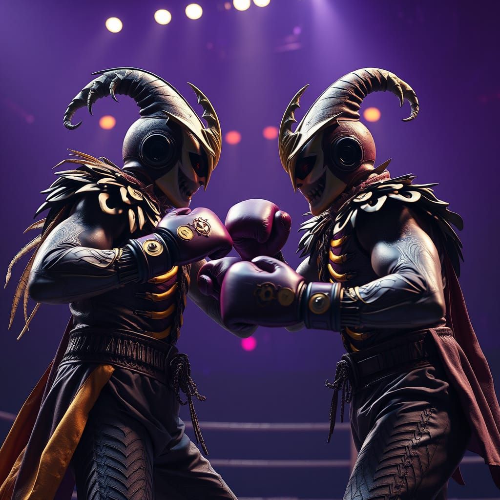 Halloween Boxers Sparring in Dark Fantasy Arena