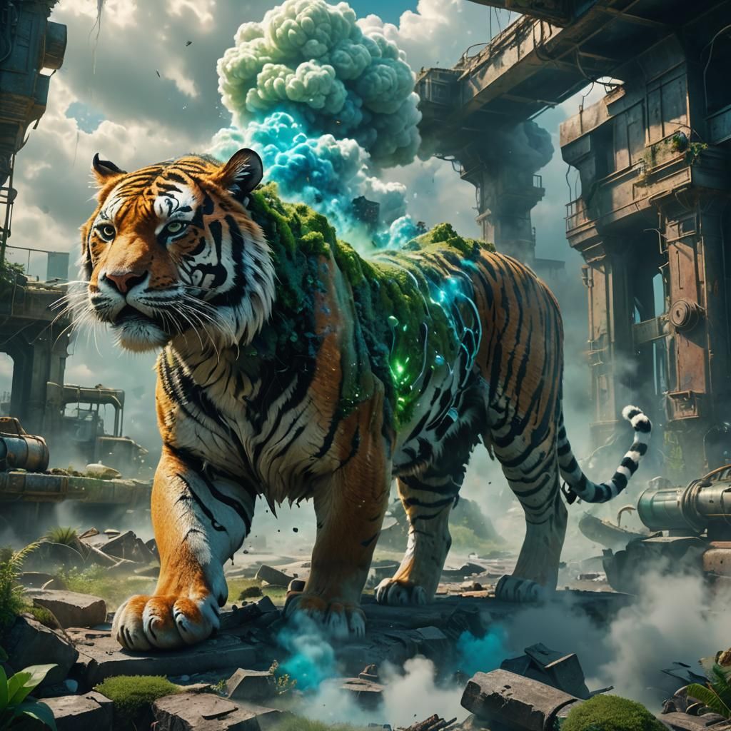 Mutant Tiger Evolving in Sci-Fi Ruins