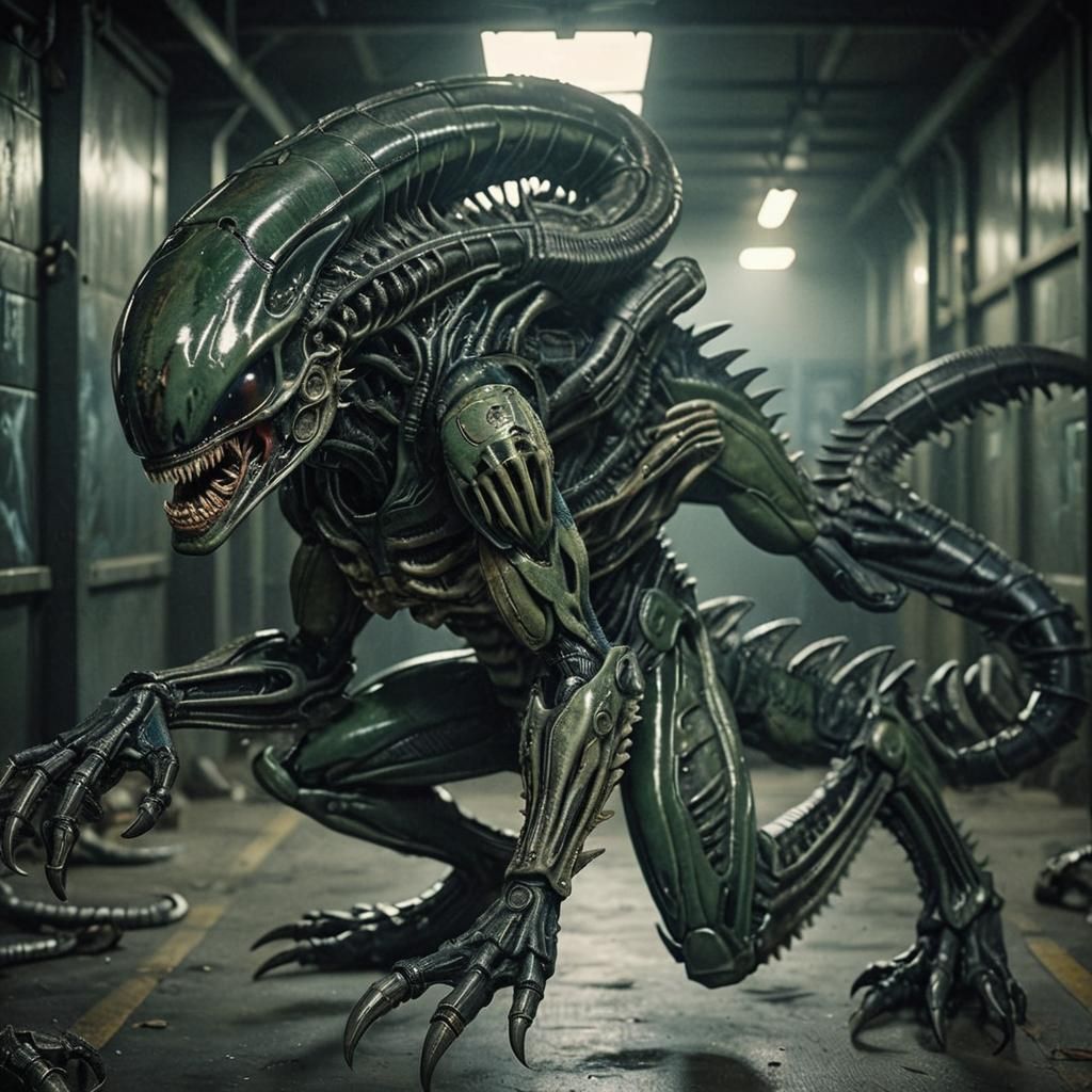 Xenomorph Ready to Pounce in Dark Corridor