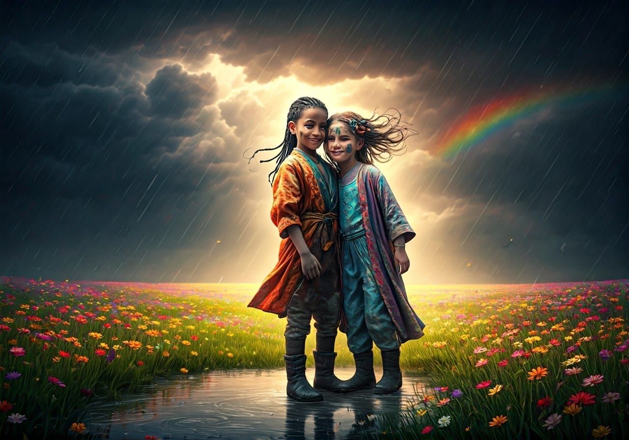 Children Dancing in Storm, Digital Art