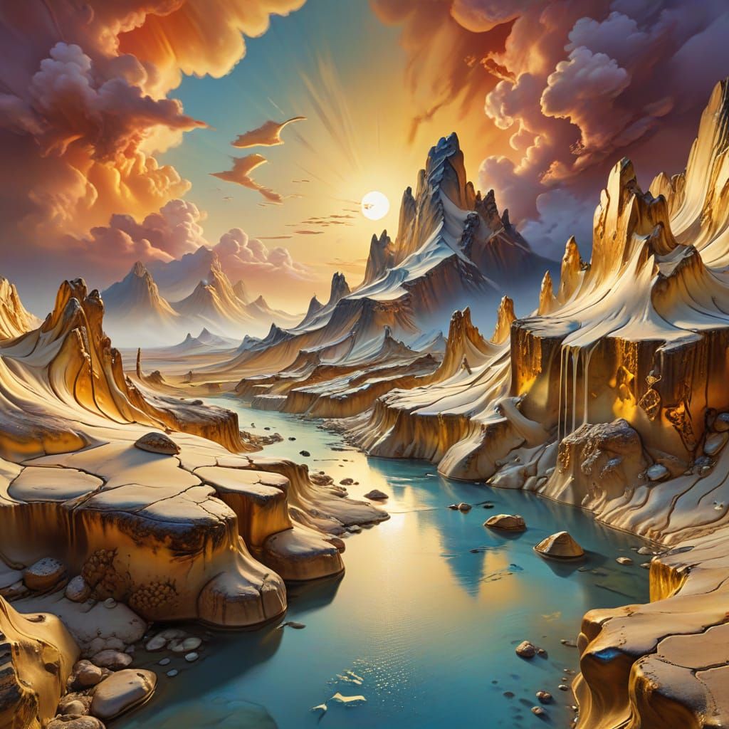Surreal Melting Landscape Mural in Airbrush Style