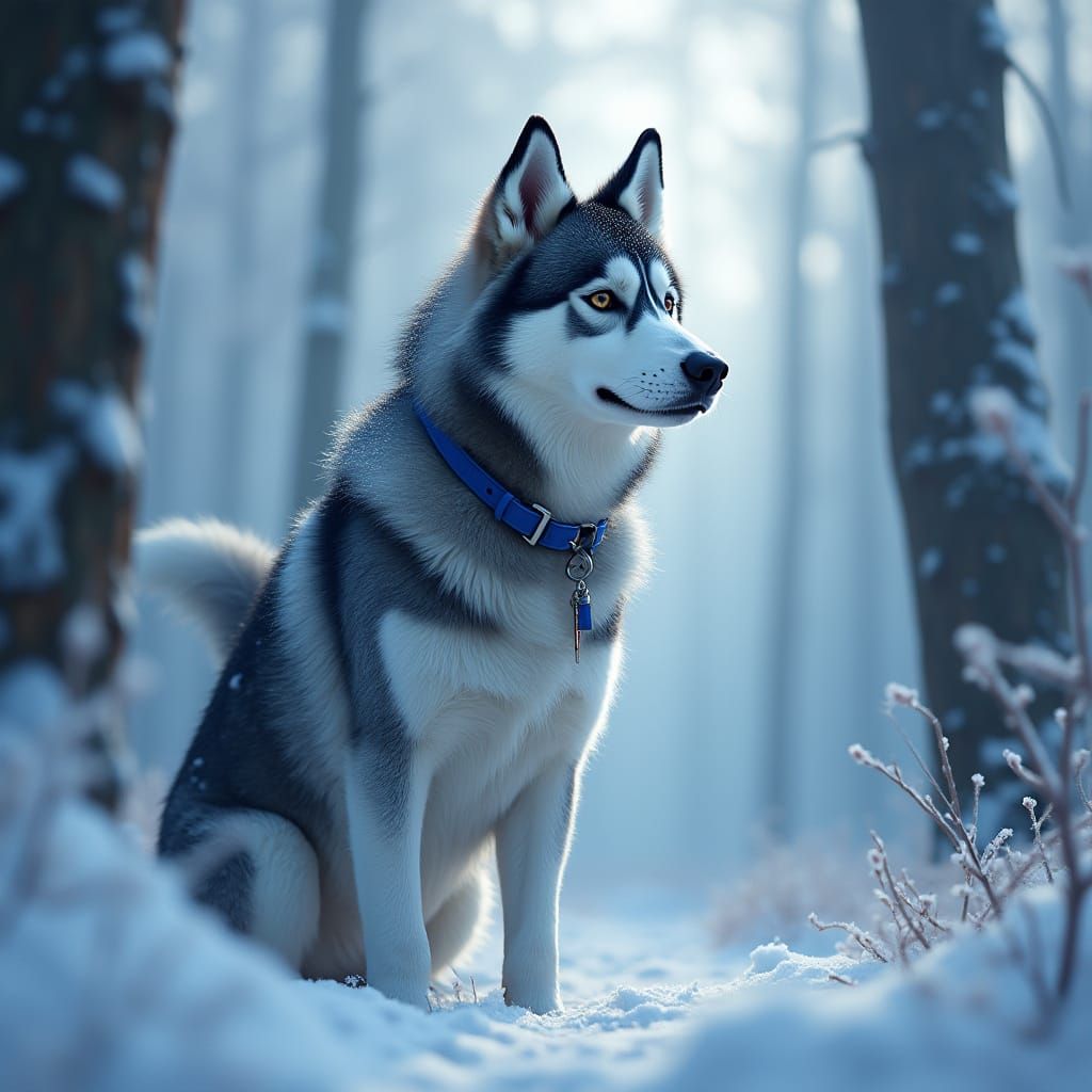 Majestic Husky in Frosty Forest