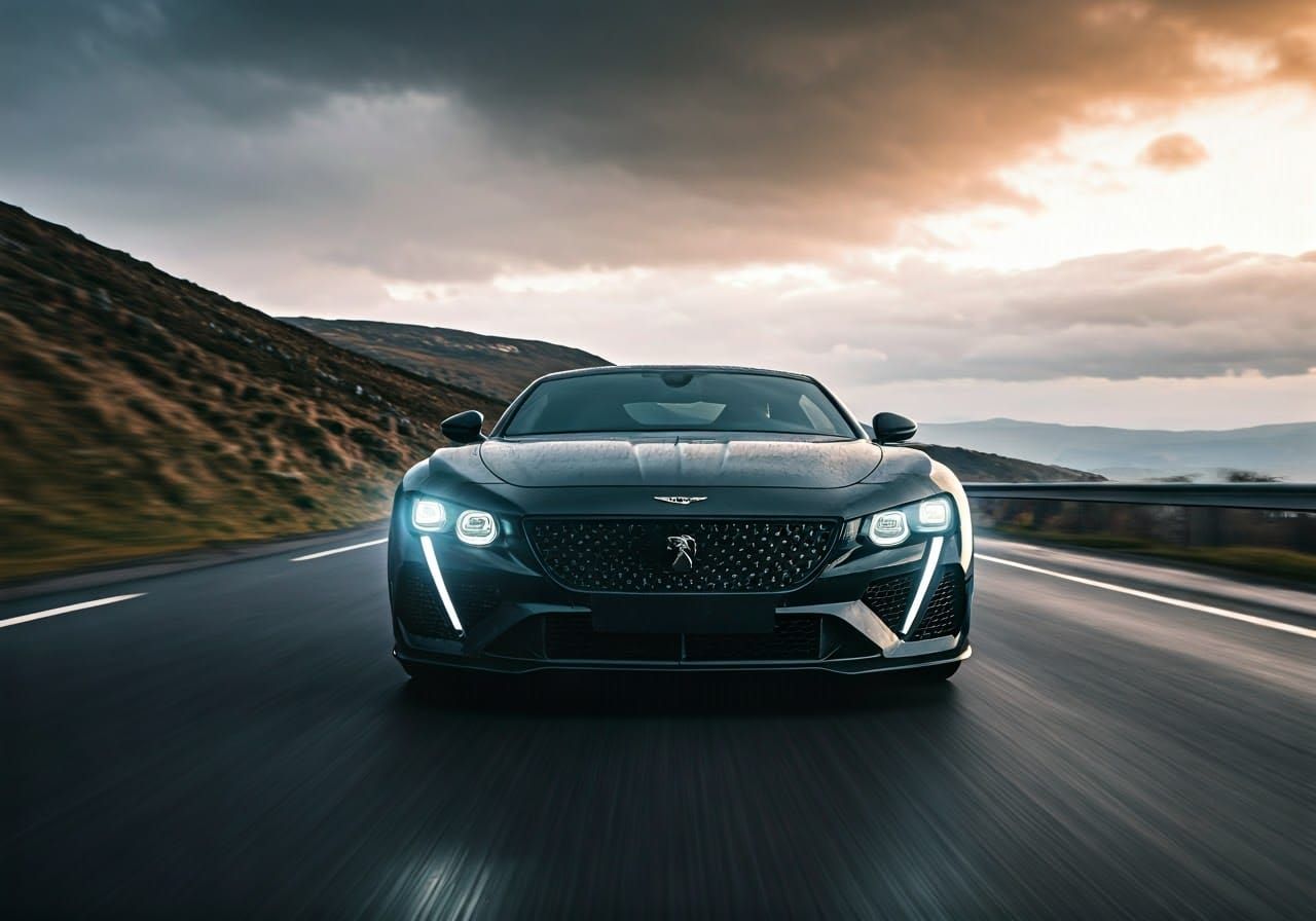 Ethereal Automotive Masterpiece: Sleek Hypercar on Rain-Soak...