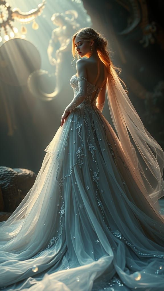 Ethereal Woman in Flowing Gown, Baroque Style