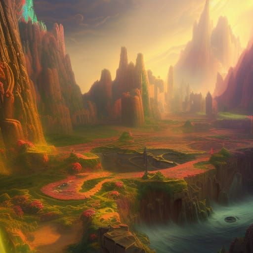 Detailed Matte Painting of Kirby in Fantasy Landscape