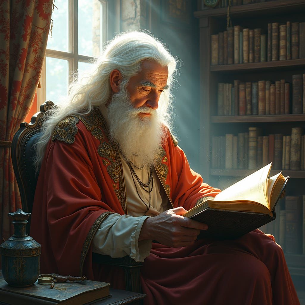 Wise Woman in Cozy Cottage, Digital Art