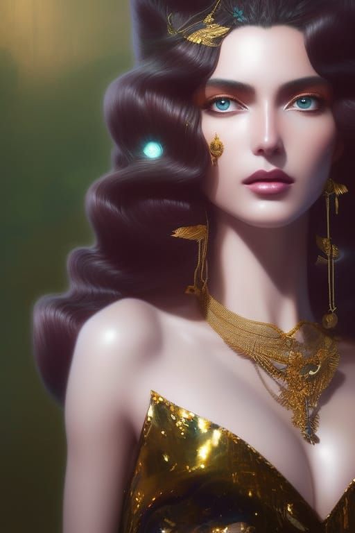 Glistening Gold Anime Woman in Futuristic Style