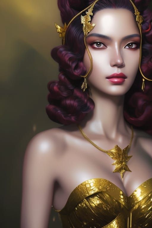 Futuristic Gold Anime Woman: Hyperdetailed Fantasy Art