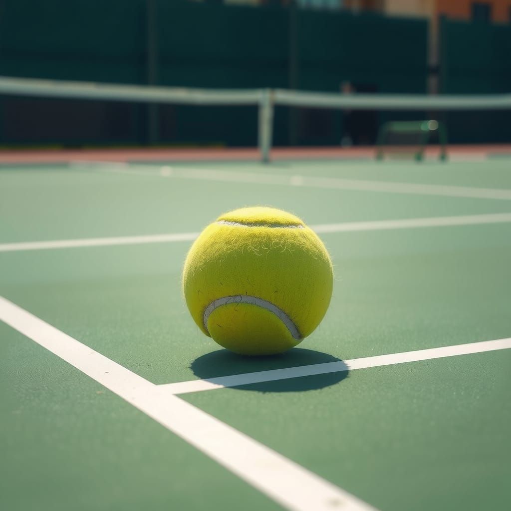 Hyperrealistic Tennis Ball on a Green Court