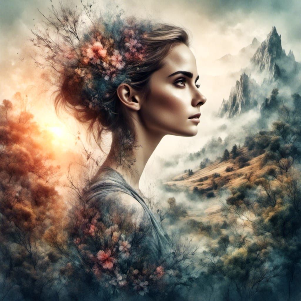 Emma Watson Double Exposure Sketch Portrait with Sunset