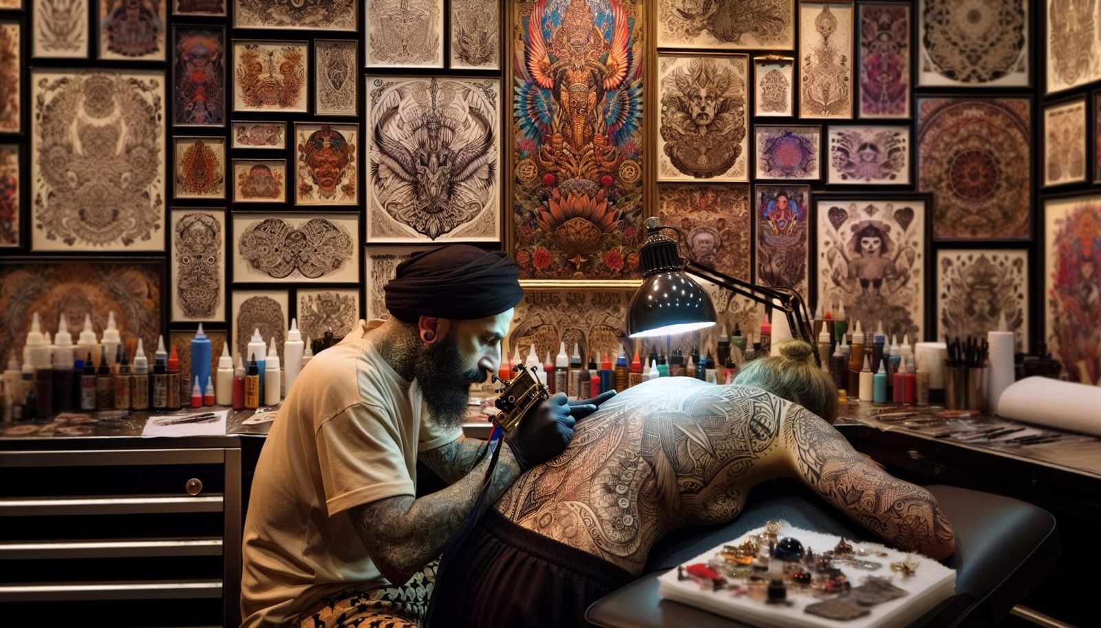 Tattoo Artist Inking a Complex Design