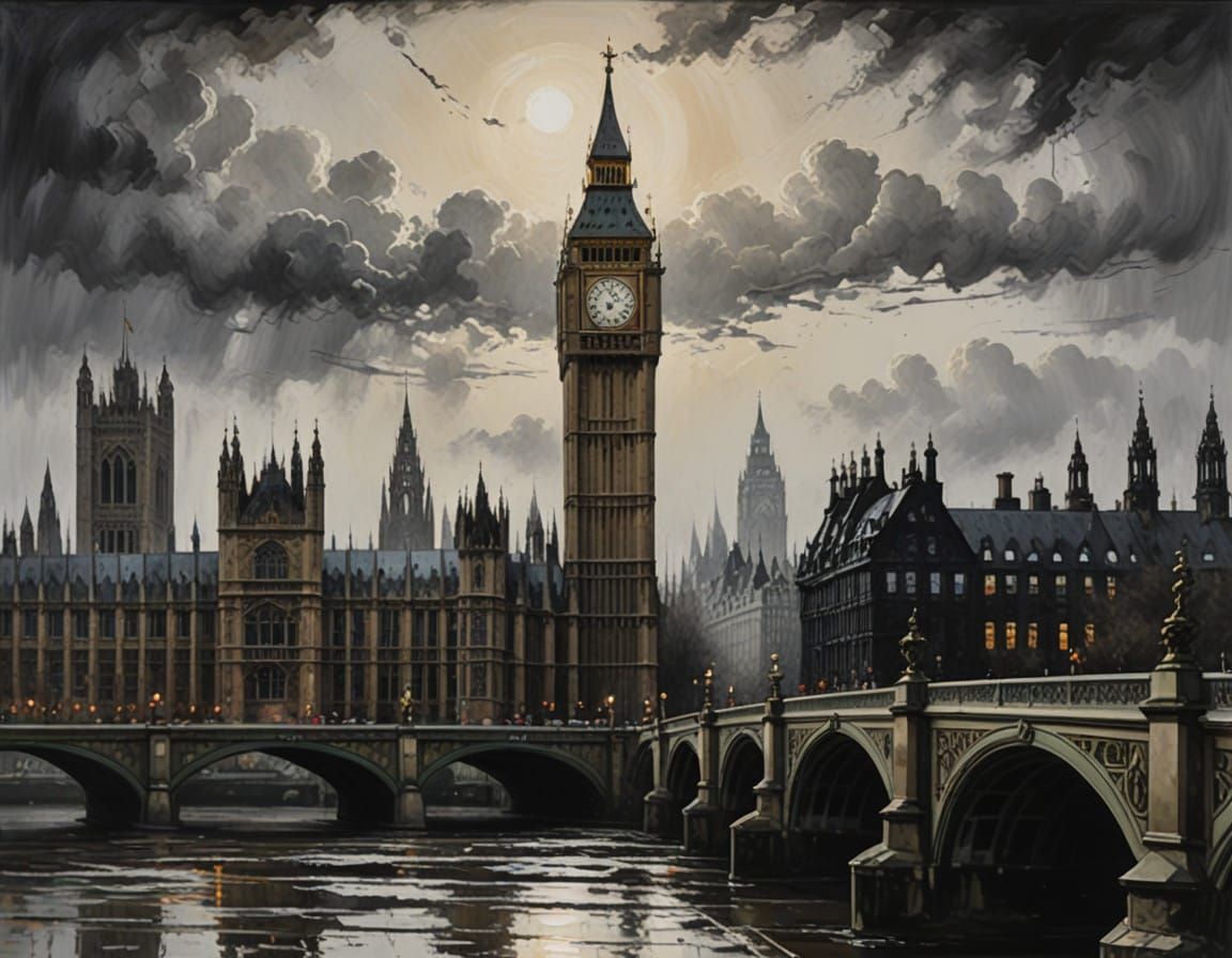 Ethereal Gothic Masterpiece: Big Ben in Muted, Vintage Hues
