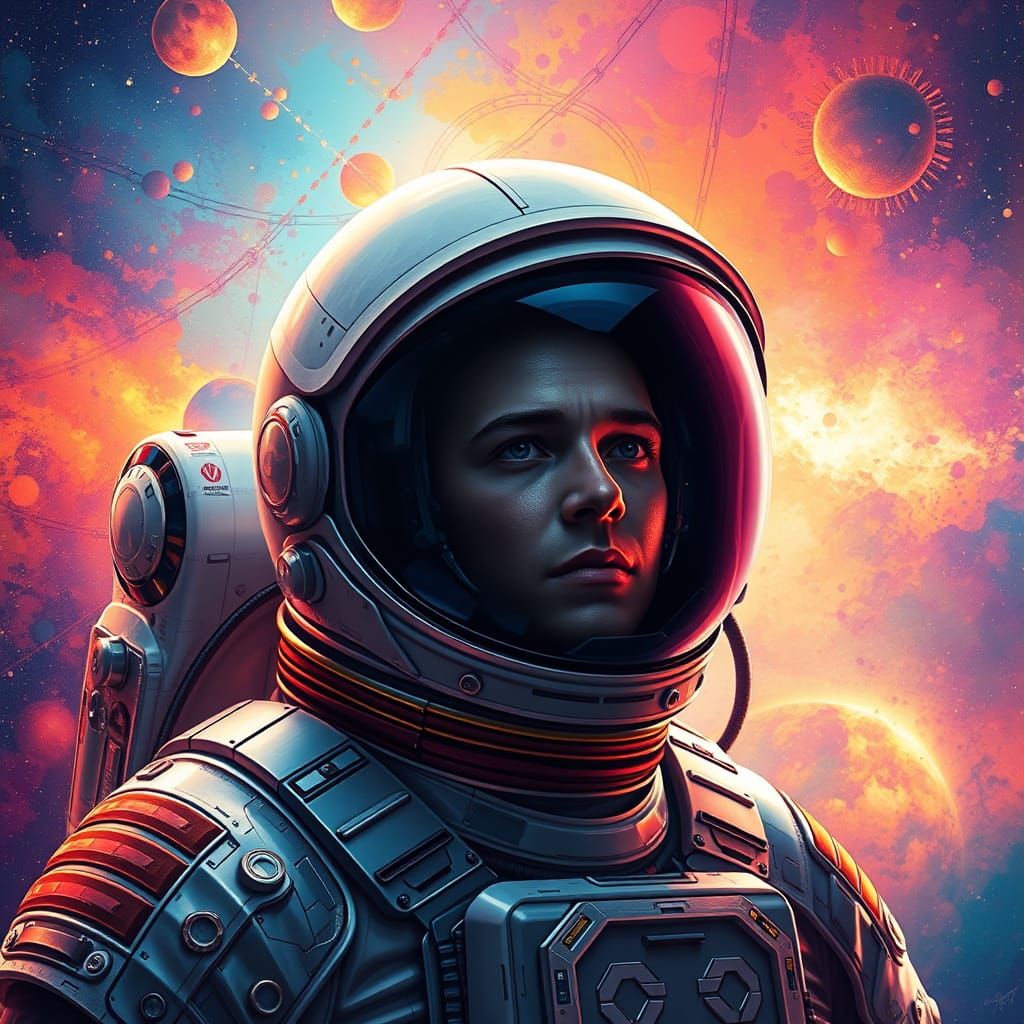 Surreal Cosmic Explorer in Vibrant Space