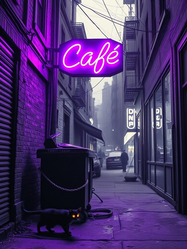 Surreal Cyberpunk NYC Alley in Grainy Black-and-White