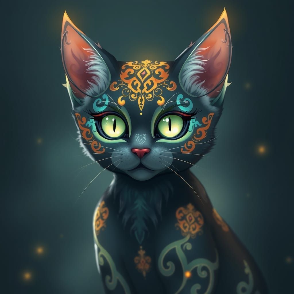 Bioluminescent Fairy Cat Portrait in Anime Style