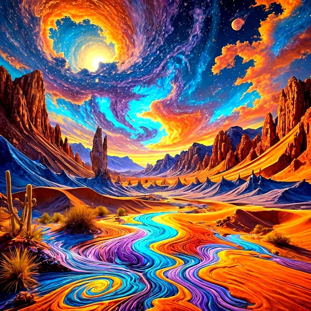 Cosmic Desert Dreamscapes in Vibrant Colors