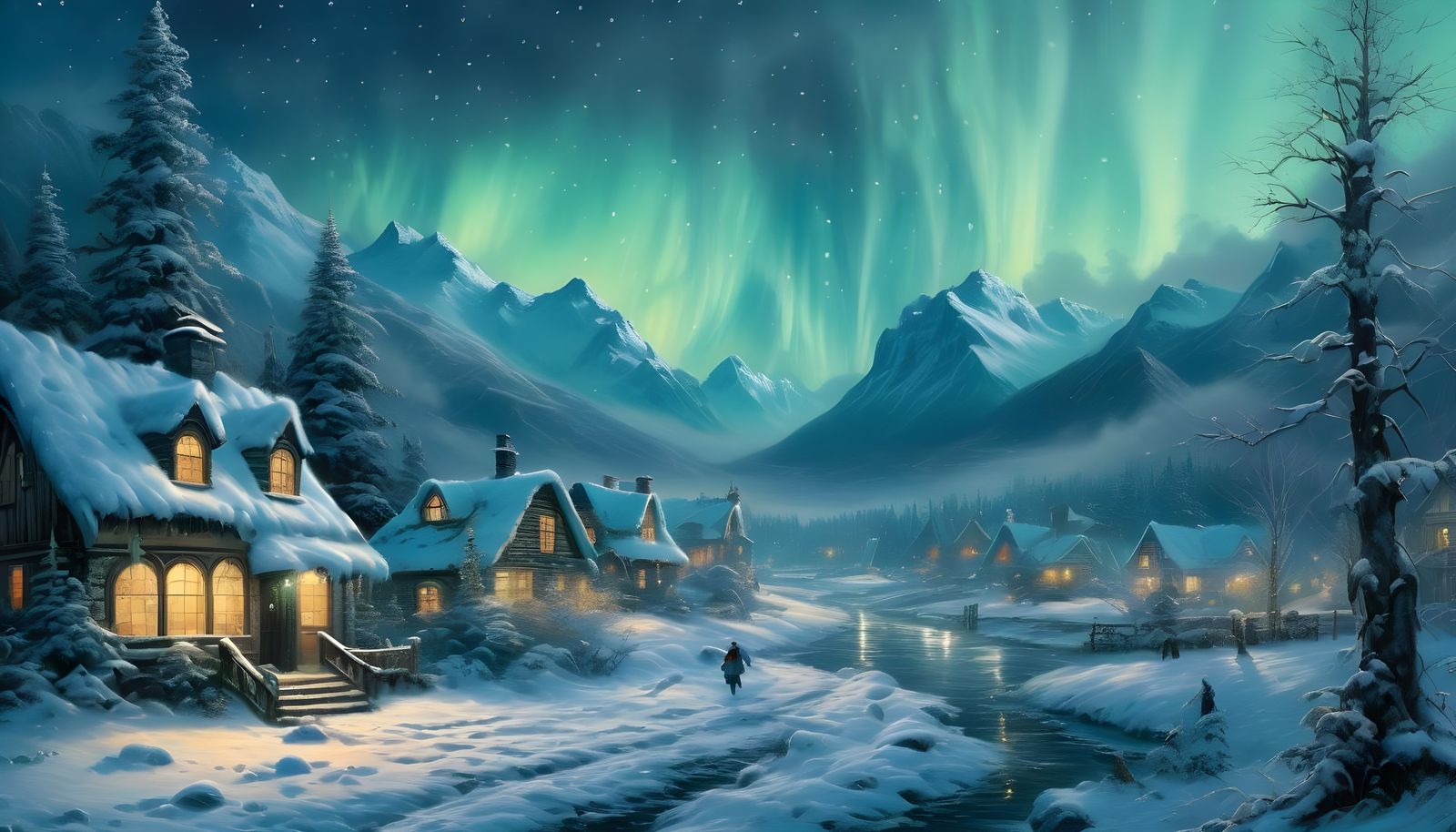 Winter Wonderland Under Northern Lights
