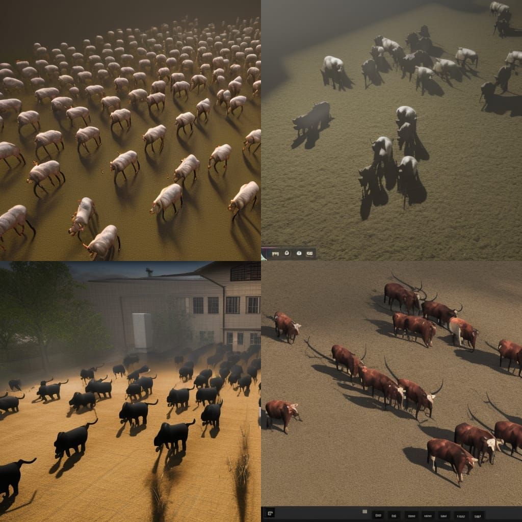Angry Cattle Herd with Torches and Pitchforks