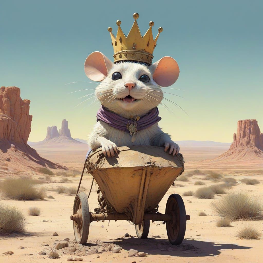 Surreal Cartoon Figure Rides Exaggerated Cat Across Cracked ...