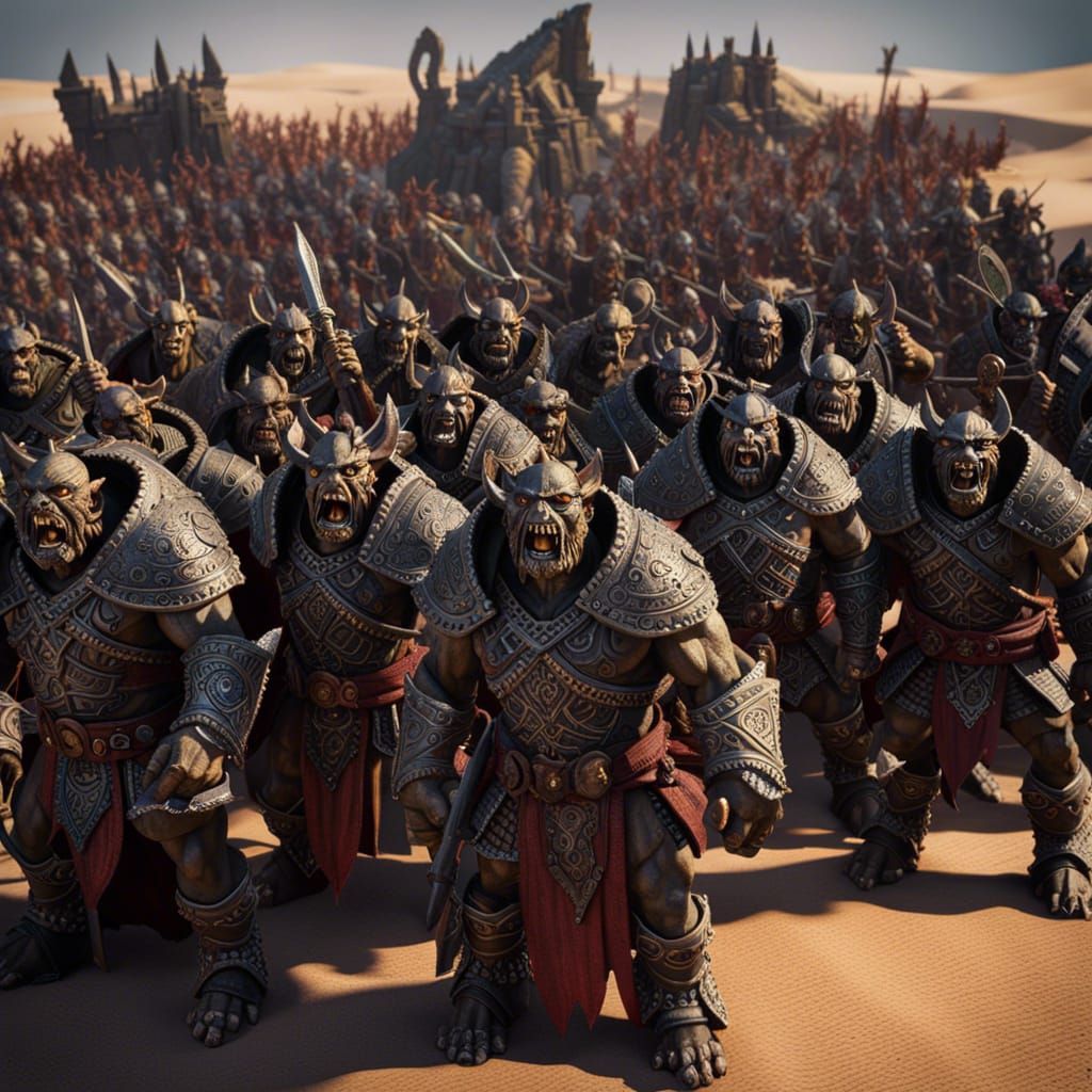 Detailed Orc Horde in Desert Landscape