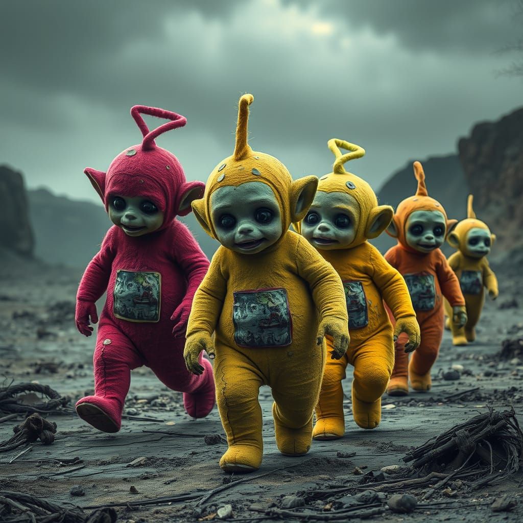 Decaying Post-Apocalyptic Teletubbies in Dark Surrealism