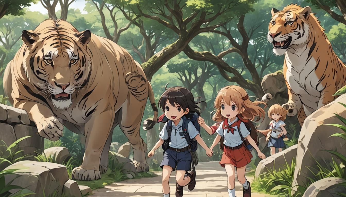 Anime Style: Sibling Adventure at the Zoo