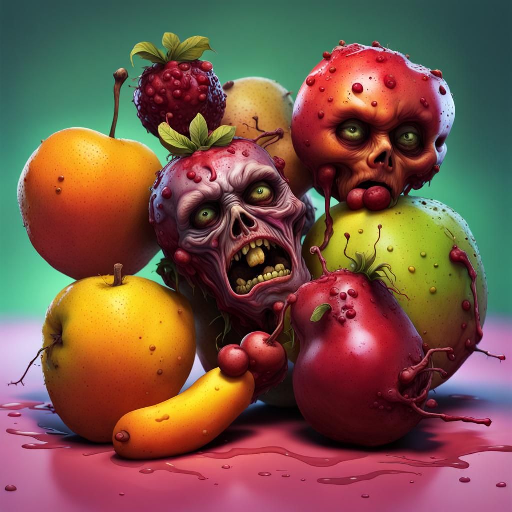 Hyperrealistic Zombie Fruits Splash Art