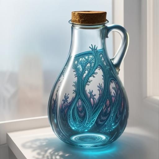 Fractal Glass Bottle on Windowsill: Colorful Art