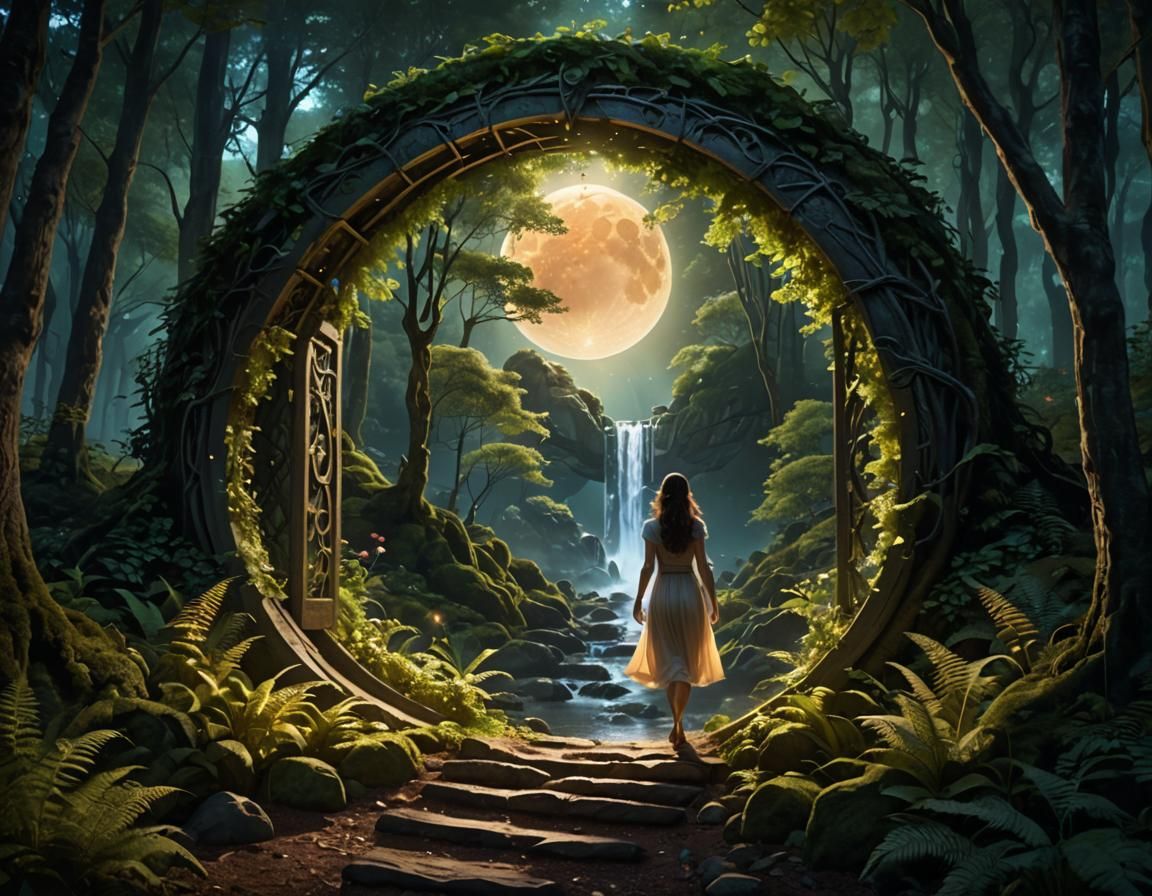 Moonlit Portal Opens to Fantasy Waterfalls