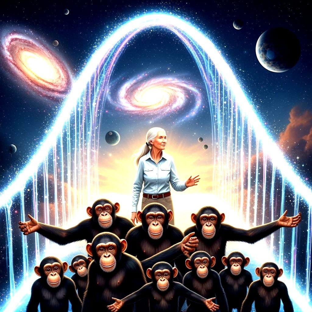 Jane Goodall Meets Chimpanzees at Rainbow Bridge