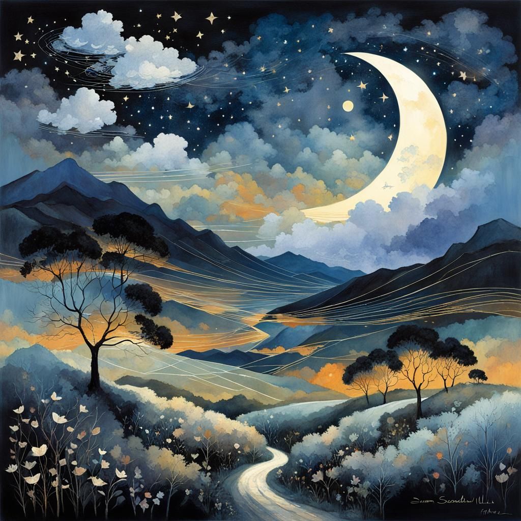 Surreal Evening Love Song with Ornamental Clouds