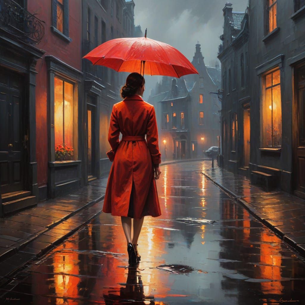Woman in Red: A Moody Dutch Street Scene in Impressionist St...