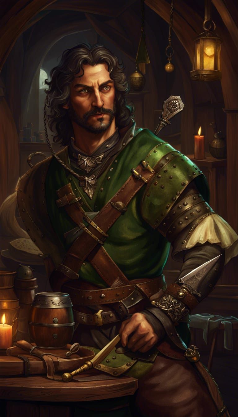 Medieval Rogue Bard in Busy Tavern