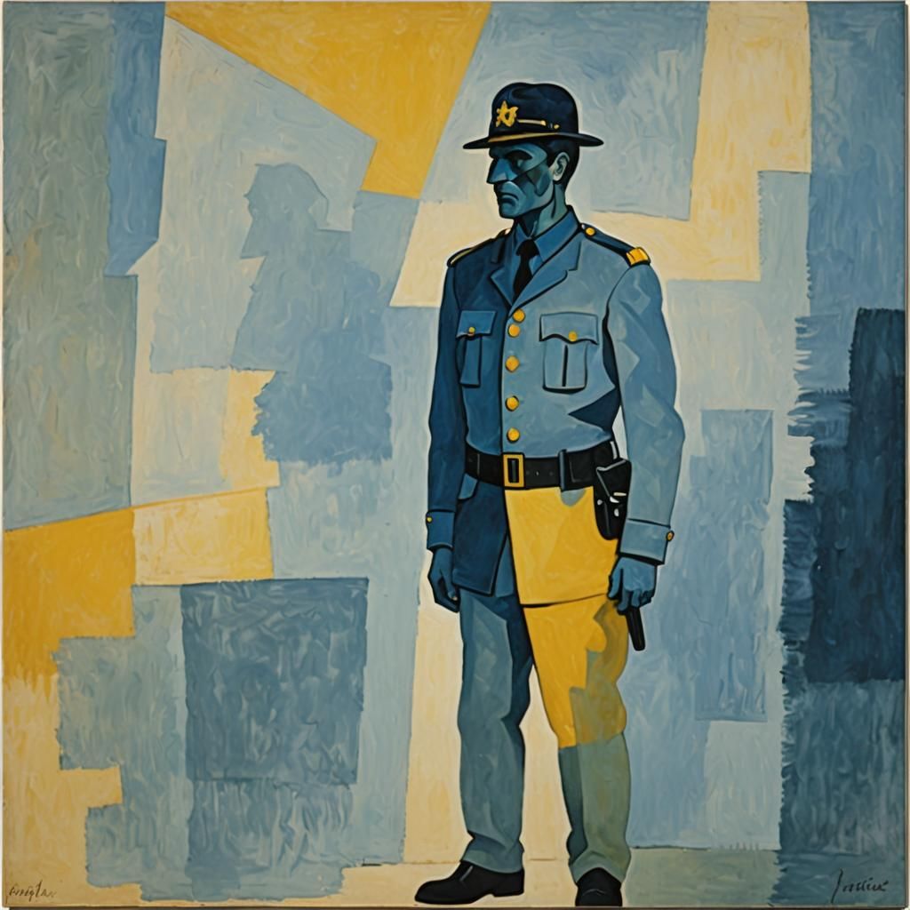Minimalist Picasso Painting of a Police Officer in Mist