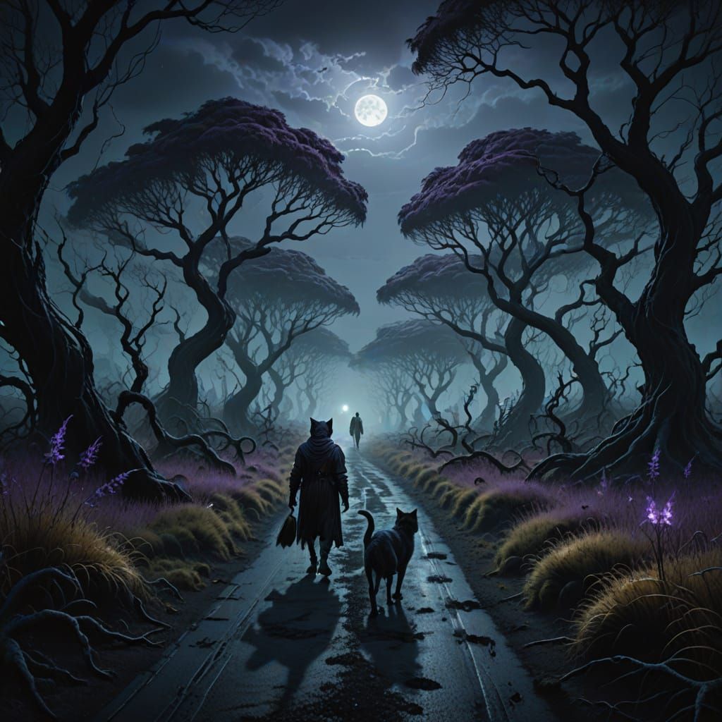 Shifter Walks the Dark, Twisted Black Road Under Giger-Inspi...