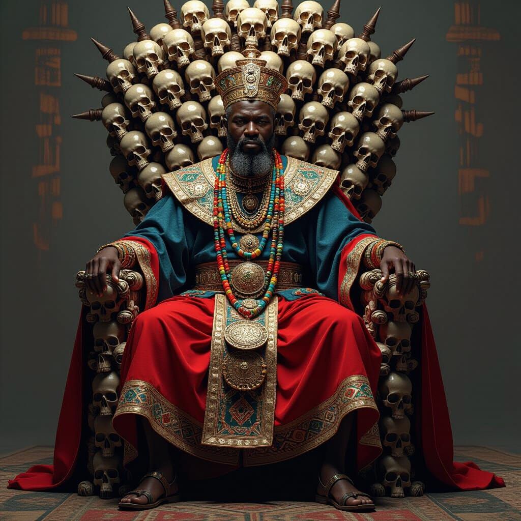Lord Njoku on Skull Throne in Digital Art Style