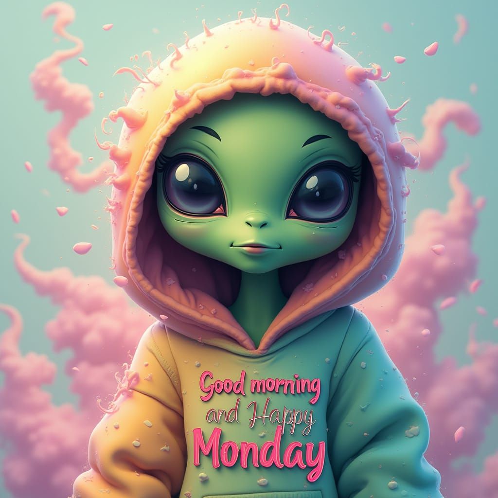 Abstract Alien Greets Happy Monday in Whimsical Style