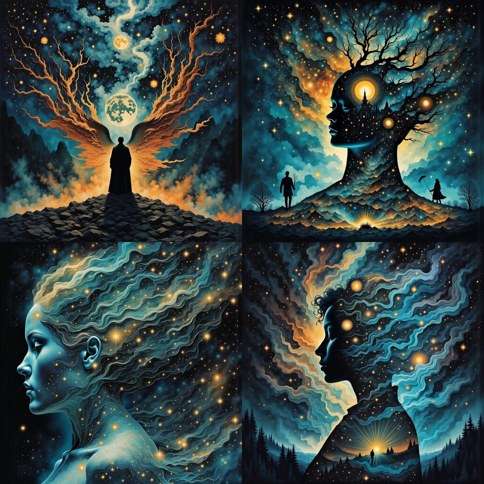 Mystic Double Exposure World in Moebius Style