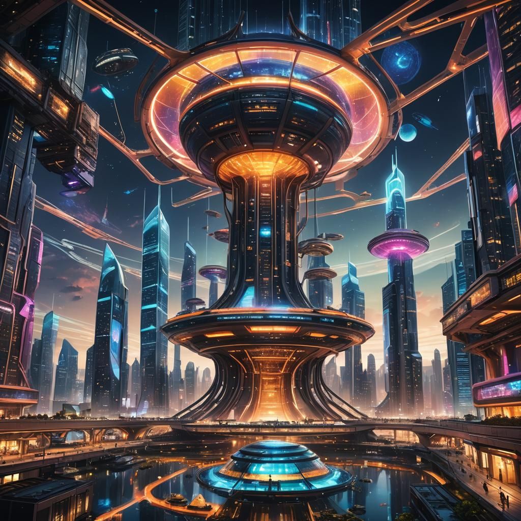 Futuristic City at Night: Vibrant Sci-Fi Architecture