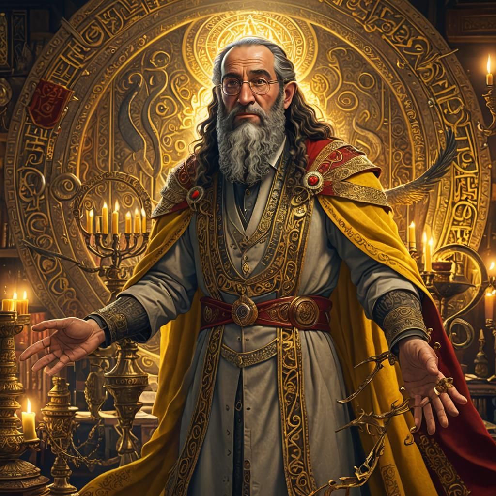 Rabbi Studying Torah with Artefacts in Study