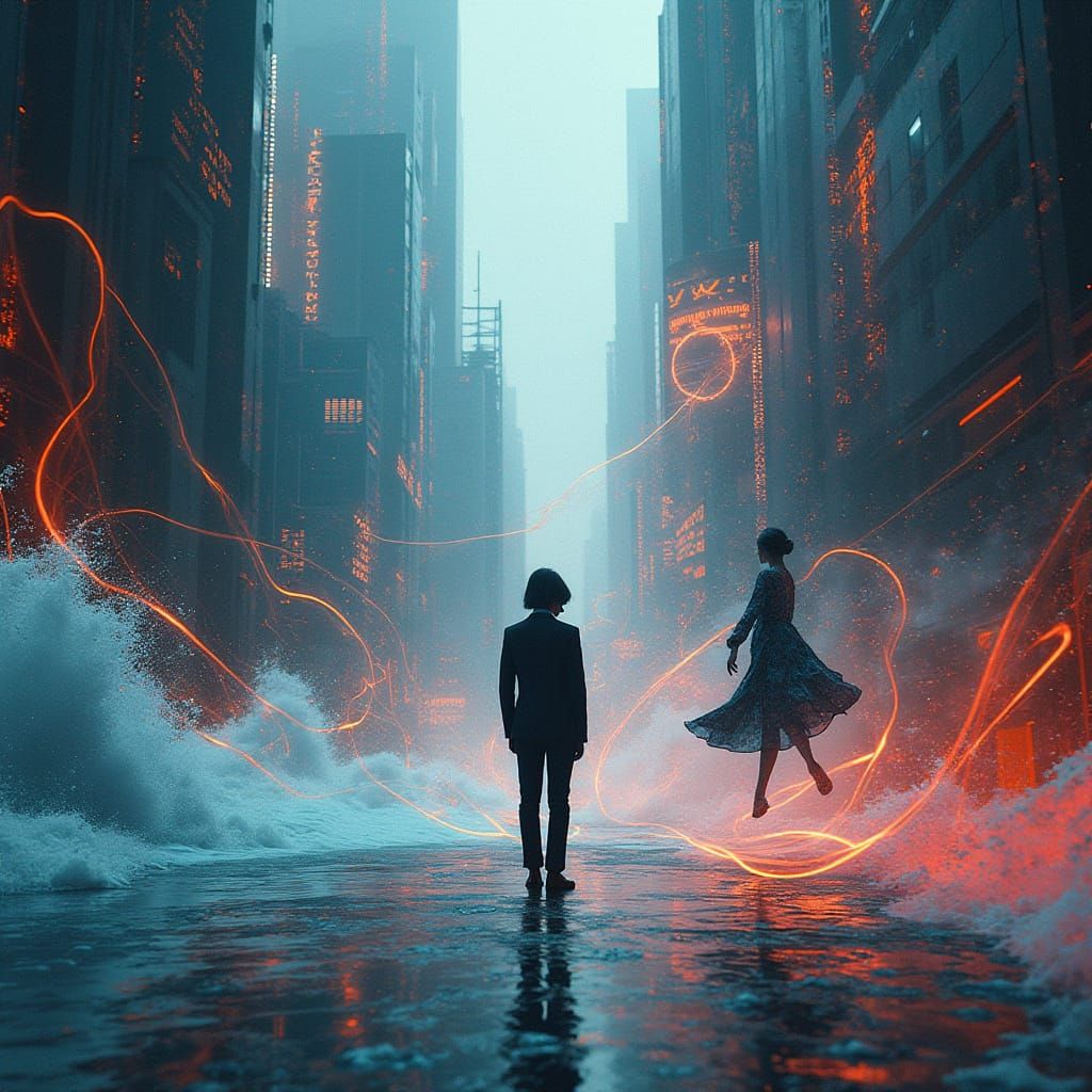Contrasting Figure and Dancer in Surreal Digital Art