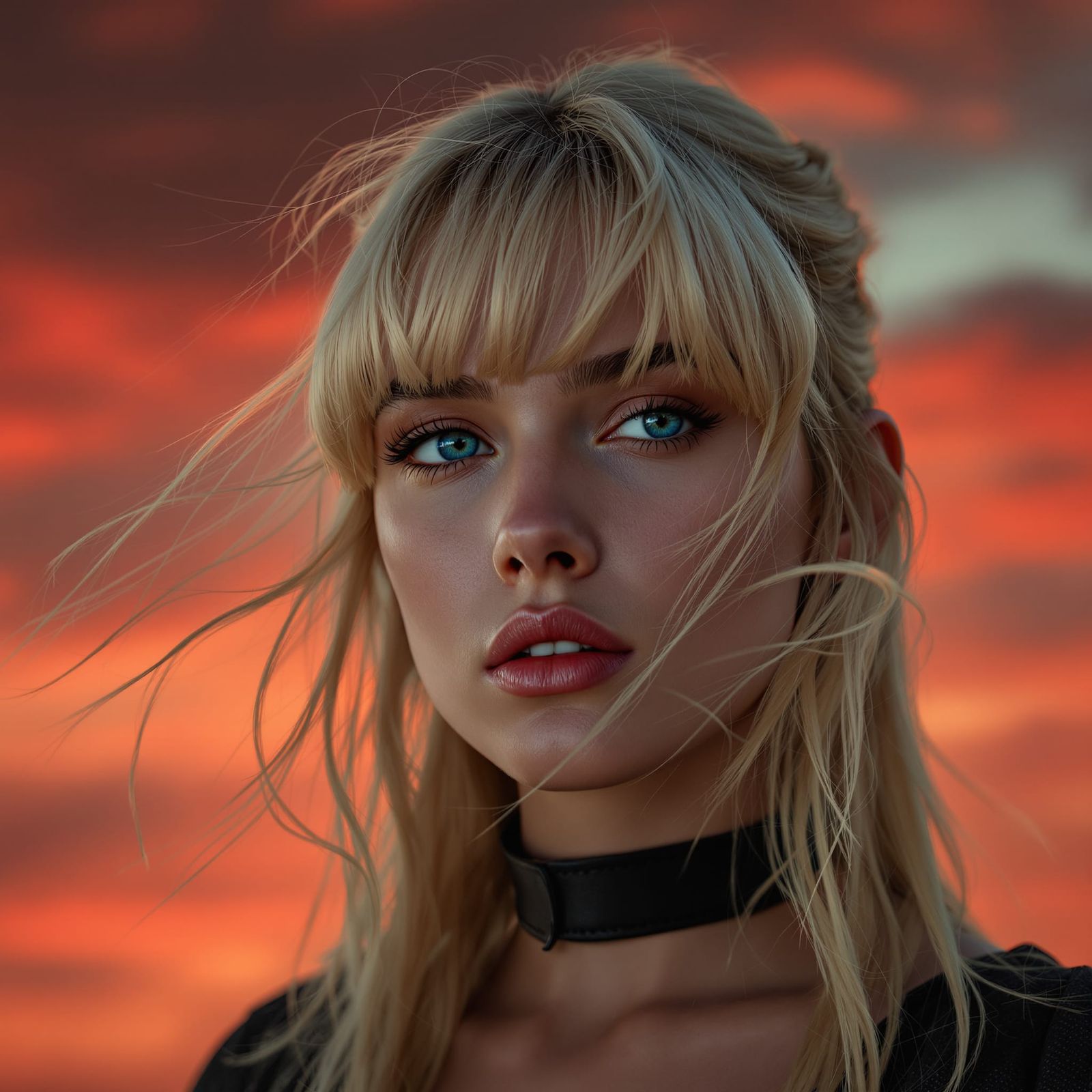 Illyana Rasputin Close-Up, Blonde Hair, Blue Eyes, Red Sky