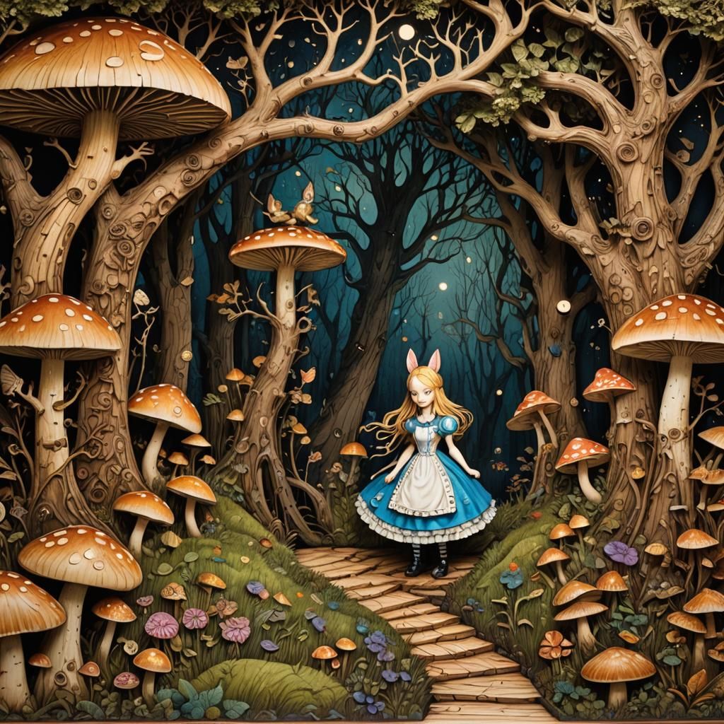 Alice in Wonderland Pyrography Woodcarving