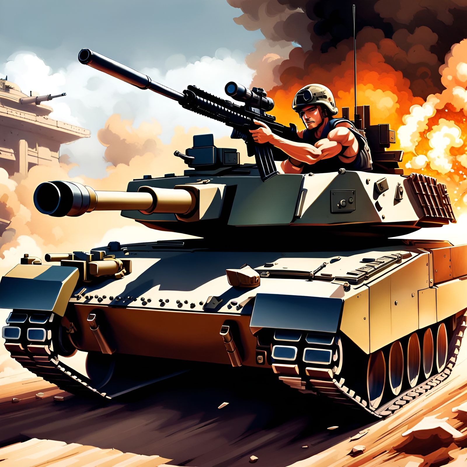 Anime Style Tank Gunner on Abrams Tank