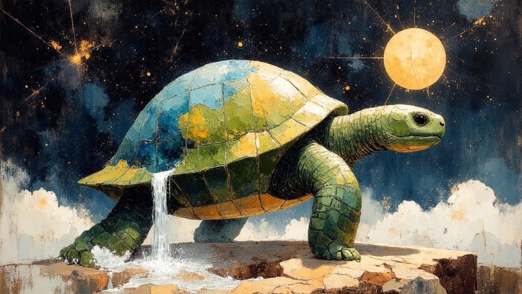 Cosmic Turtle Carrying Earth: A Fantastical World
