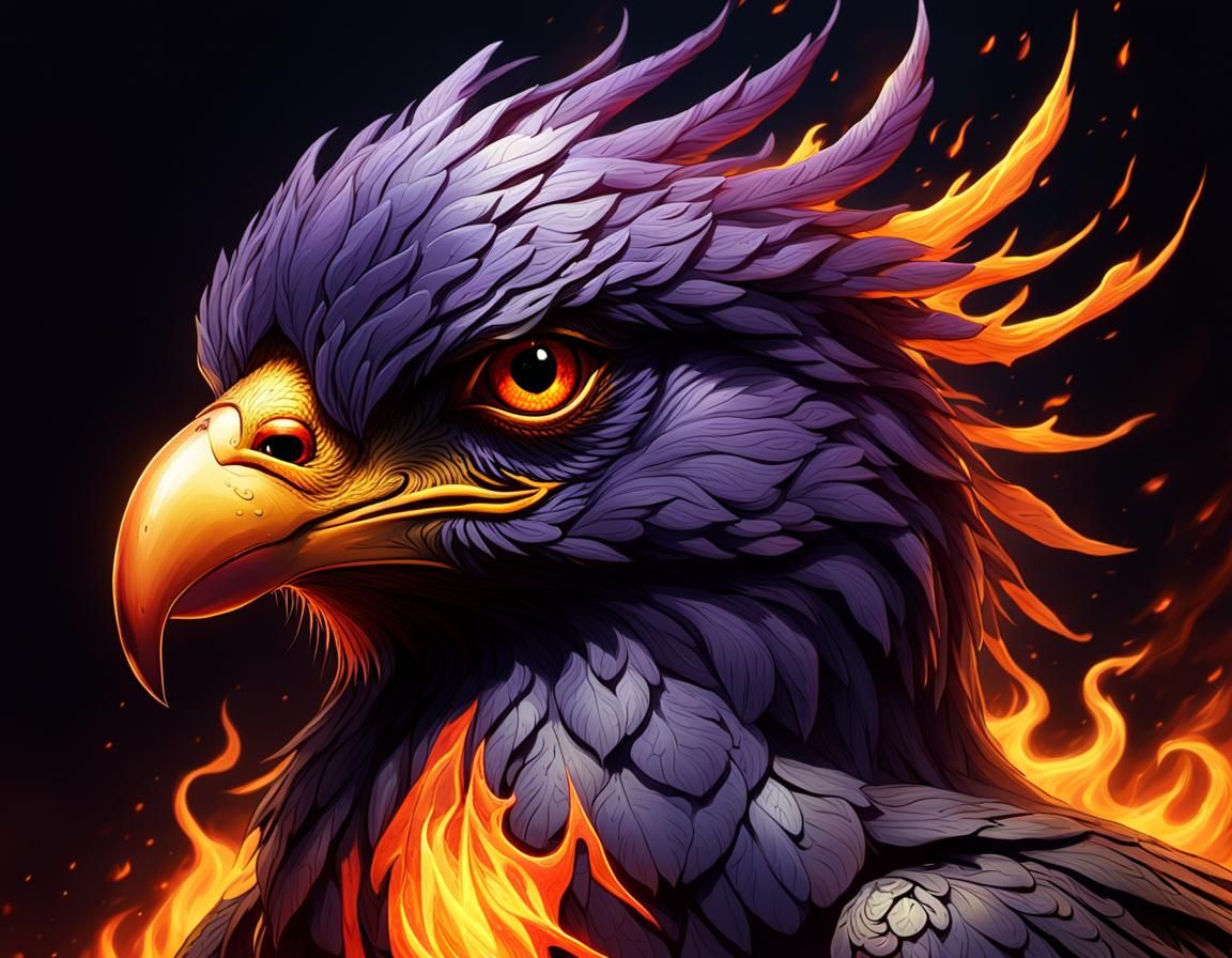 Fiery Champion Bird in Dark Fantasy Style