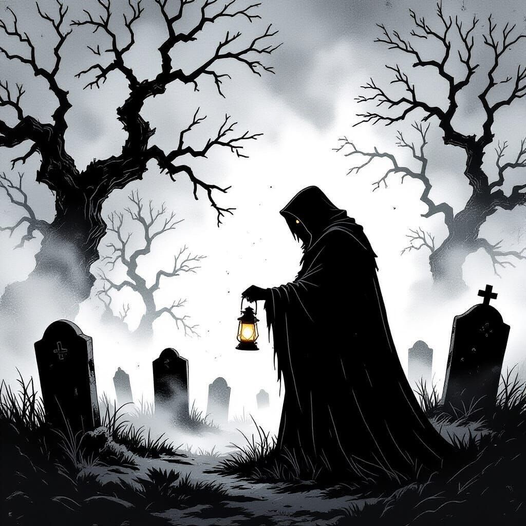Eerie Graveyard Scene in Classic Horror Comic Style