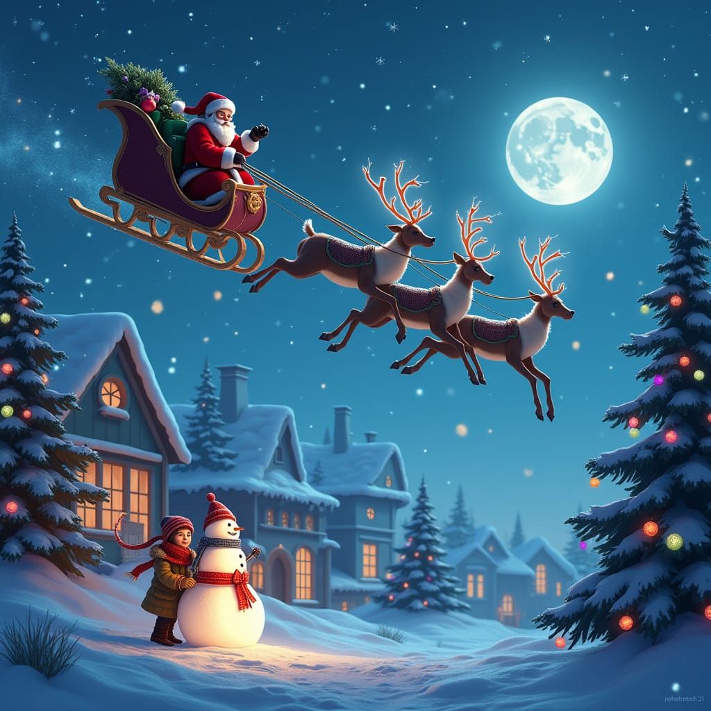 Magical Christmas Wonderland with Santa Claus and Joyful Chi...